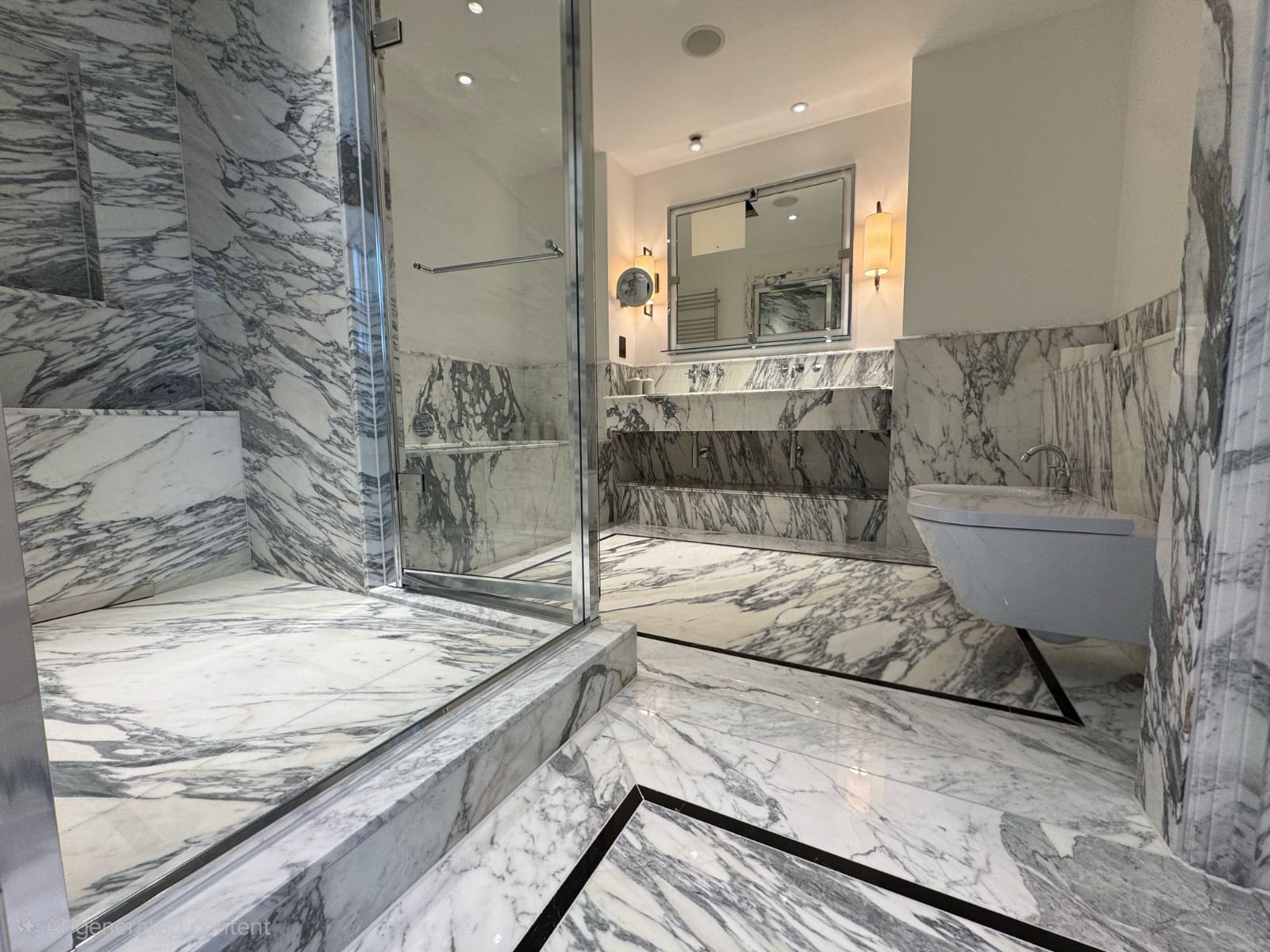 Elegant Arabescato marble works at Hotel Brown's, Mayfair London