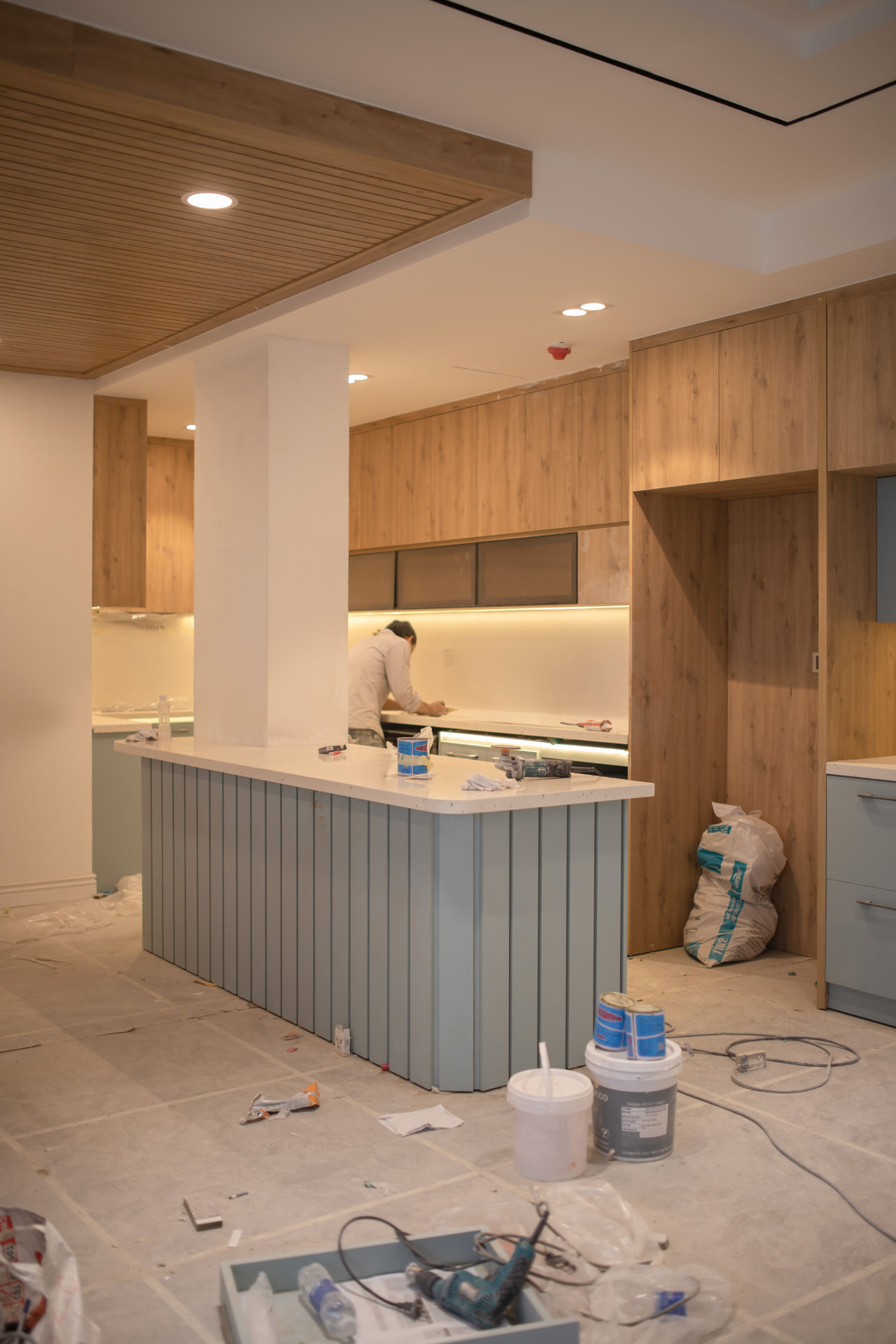 St John's Wood Residence — kitchen joinery installation in progress on site, London NW8