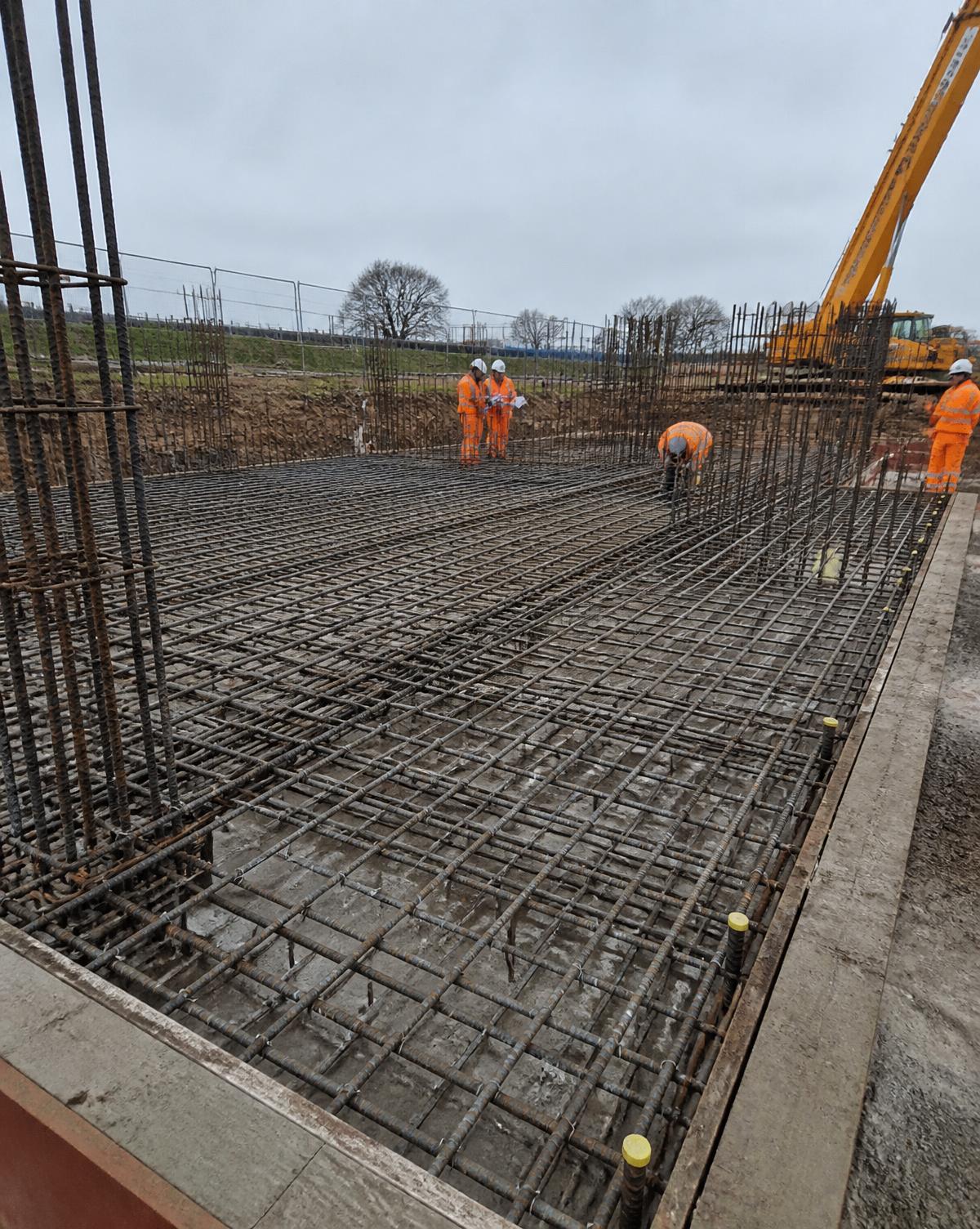 Steel reinforcement tied ready for the basement slab pour