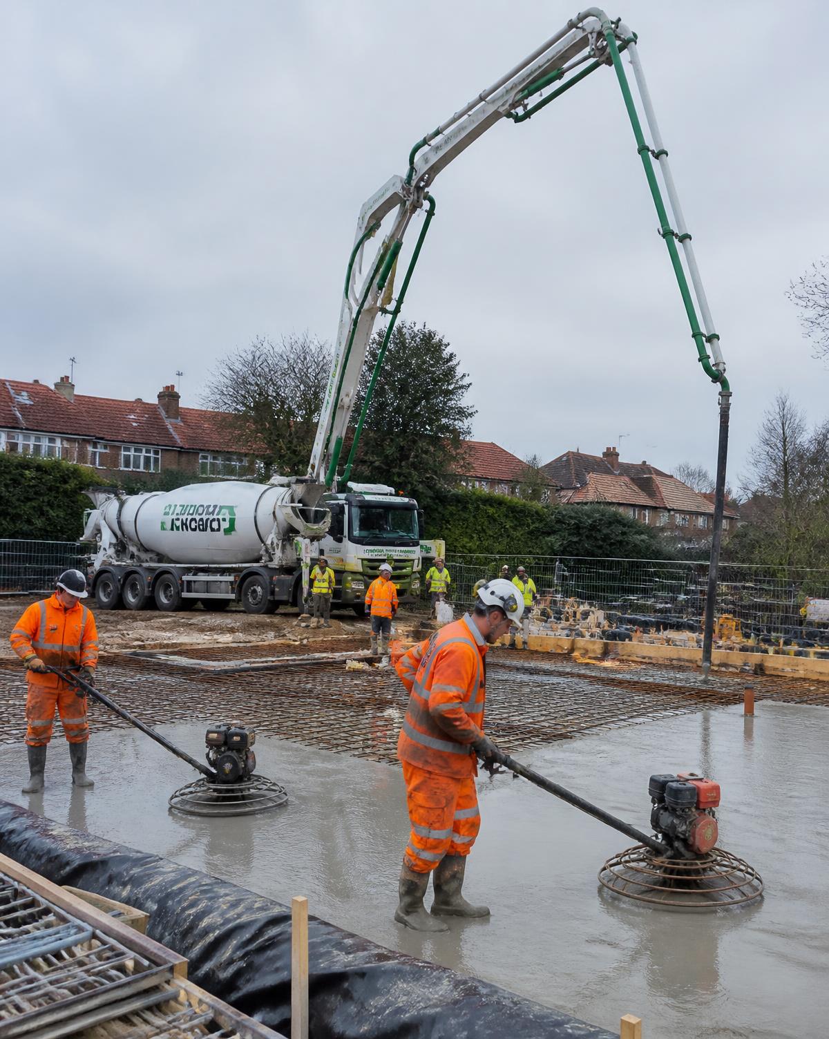Concrete pump placing a reinforced slab on the Croydon site