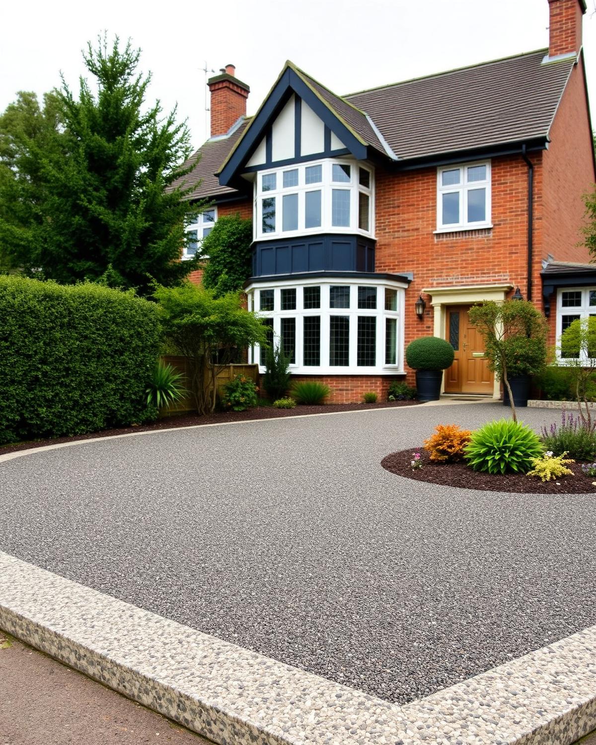 Resin bound gravel driveway with granite sett border