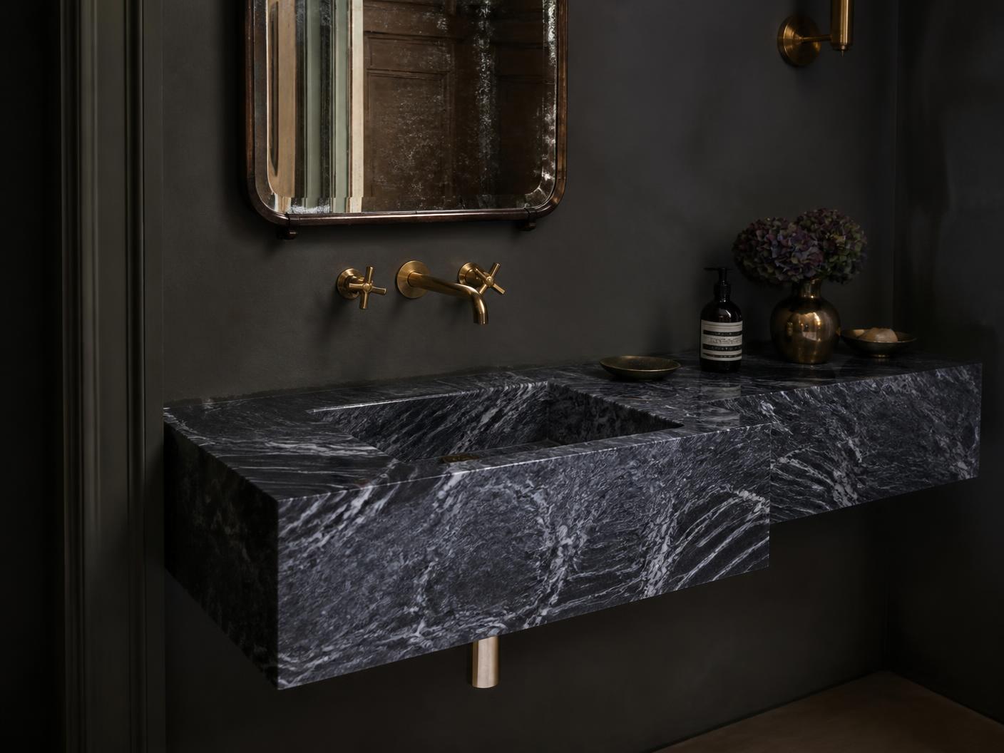 Palissandro Bluette solid block vanity with integral basin, Chelsea